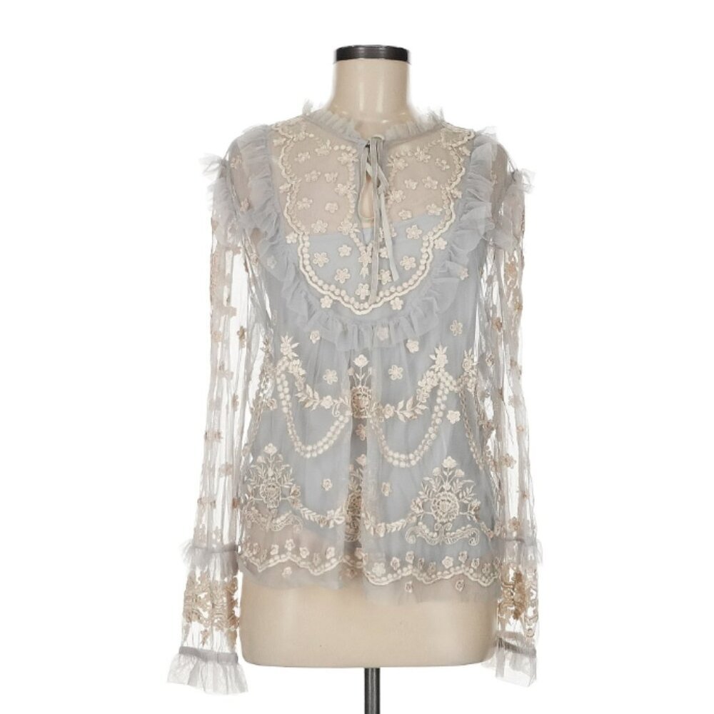 Needle & Thread Flapper Embroidered Tulle Top In Vintage Blue 6 - Picture 2 of 6